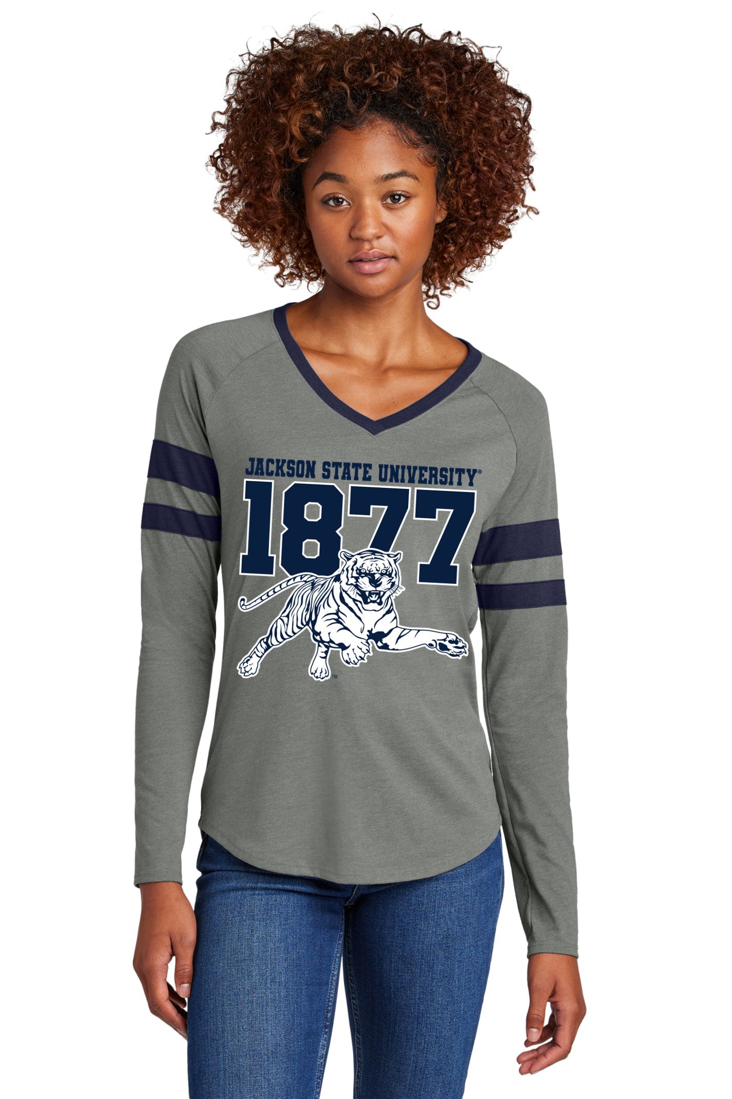 1877 JSU Tiger LS V-Neck Tee